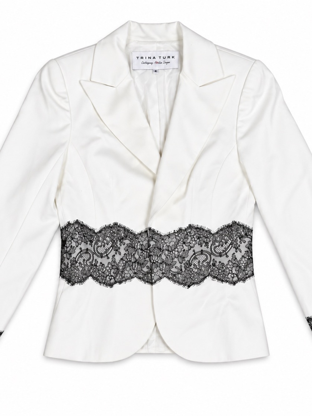Trina Turk White Black Lace Blazer Jacket Size 6